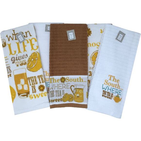 10 Pc Set Sweet Tea Absorbent Kitchen Towels 100% Cotton Embellished  A6456 - Picture 4 of 6